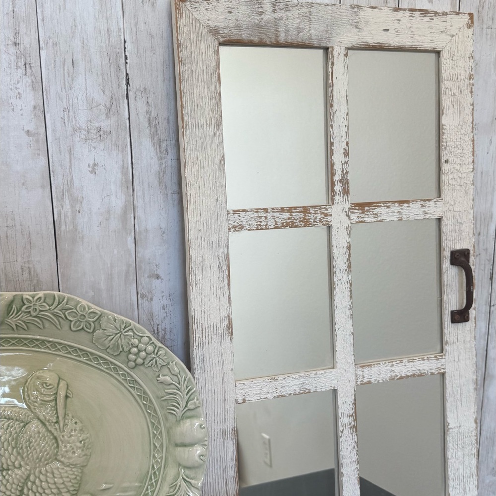 Rustic White Windowpane Mirror